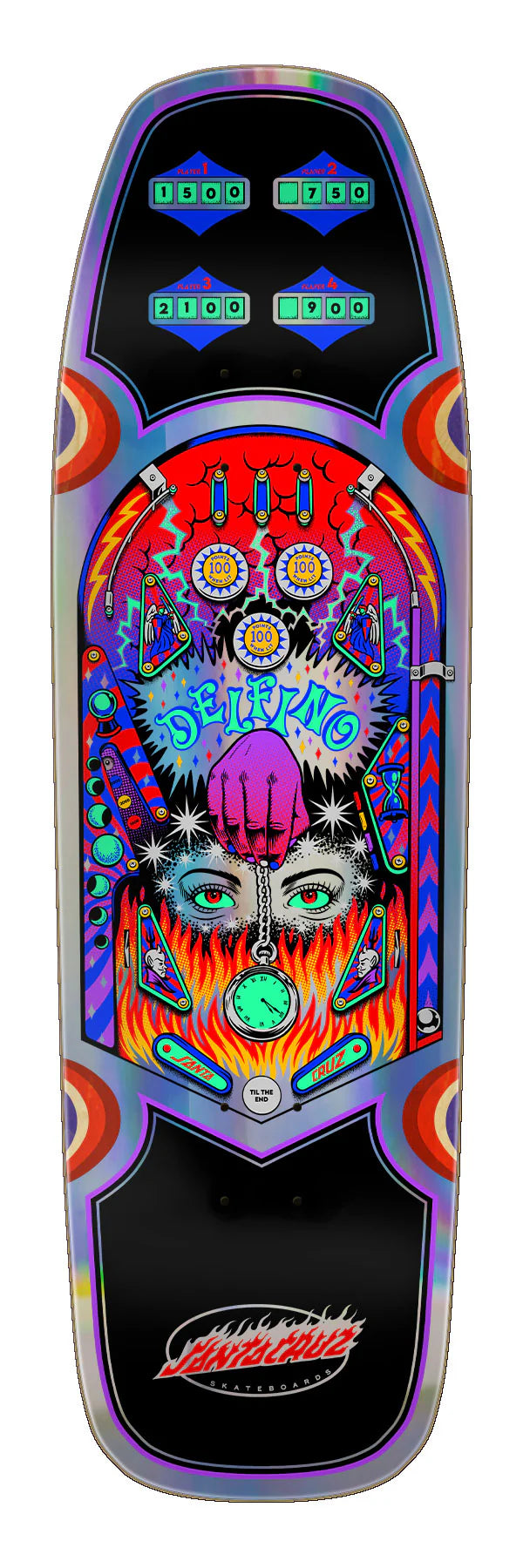 Santa Cruz Delfino Pinball Deck (Silver Rainbow Prismatic Foil ...