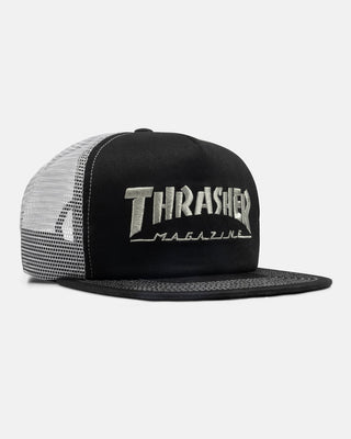 Thrasher Embroidered Logo Trucker Hat (Black/Grey)