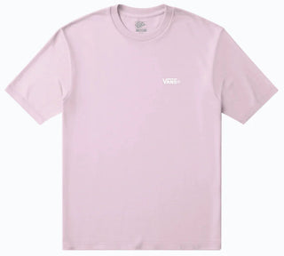 A light pink short-sleeve crewneck t-shirt with a small white Vans logo on the left chest, displayed flat against a clean white background.