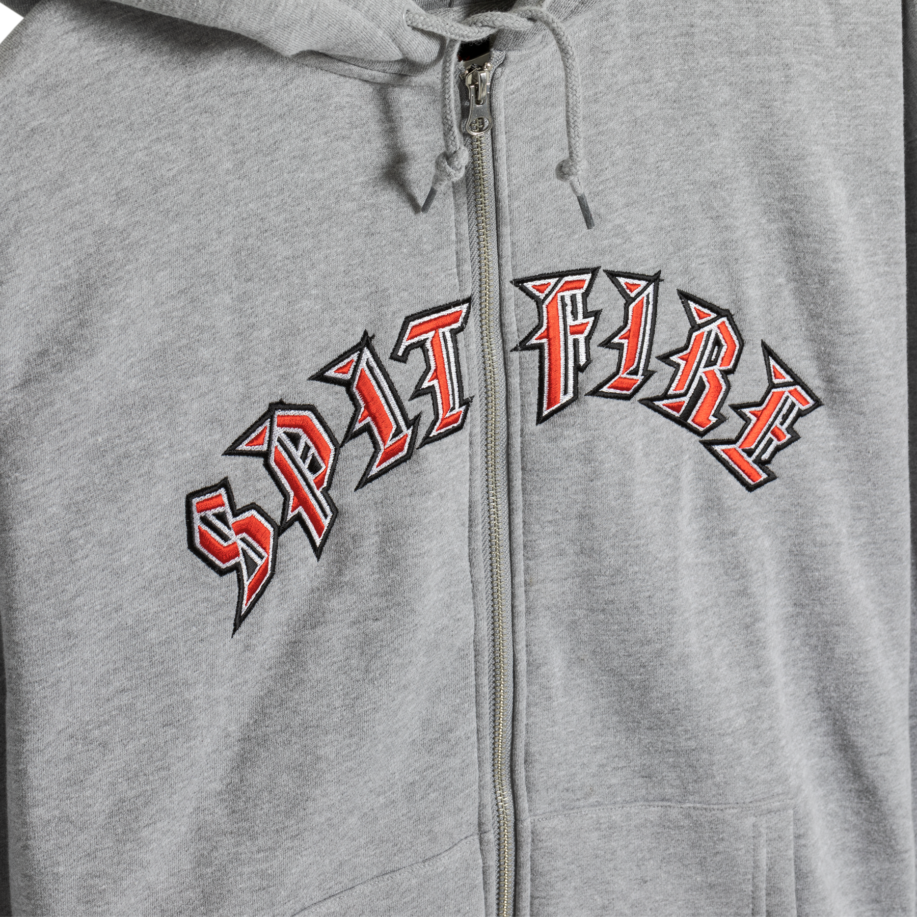 Spitfire Old E Zip Hoodie Heather Grey Red White