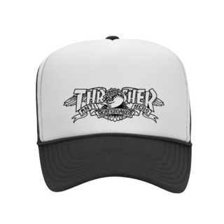 Thrasher X Anti Hero Mag Banner Trucker Hat (Black/White)