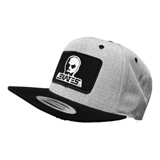 Skull Skates logo patch snapback hat, heather grey